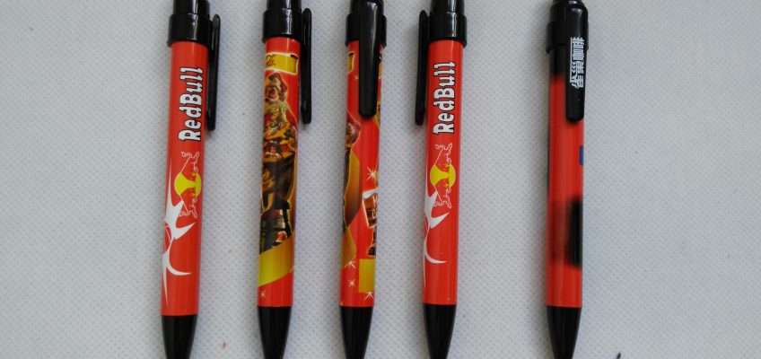 Full color imprinted pen. red bull pens